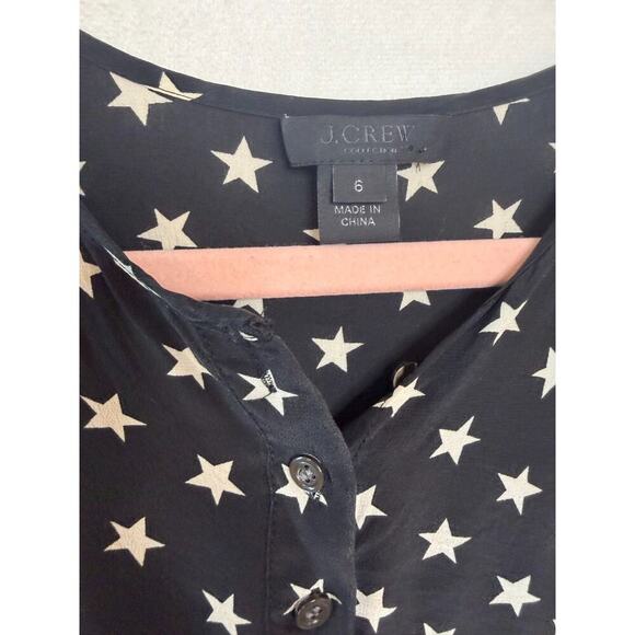 J. Crew Collection 100% Silk Black With White Stars Print Dress, Lined Size 6 - Picture 5 of 7
